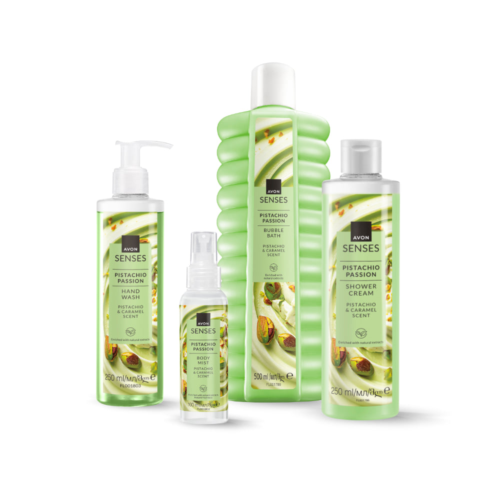 Avon - Senses Pistachio Passion Shower Cream + Bubble Bath + Body Mist + Hand Wash Set - 