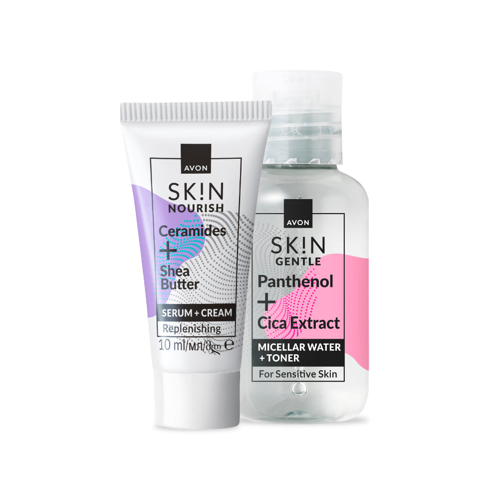 Avon - Avon SK!N Gentle Micellar Water + Toner Mini + Replenishing Serum + Cream Mini Set - 