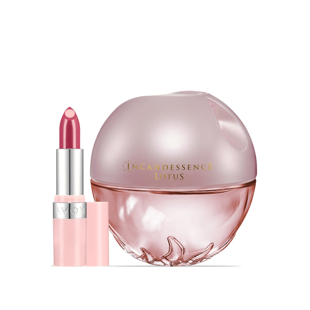 Avon - Incandessence Lotus EdP + Hydramatic Shine Hyaluronic Lipstick Rose Berry Set - 
