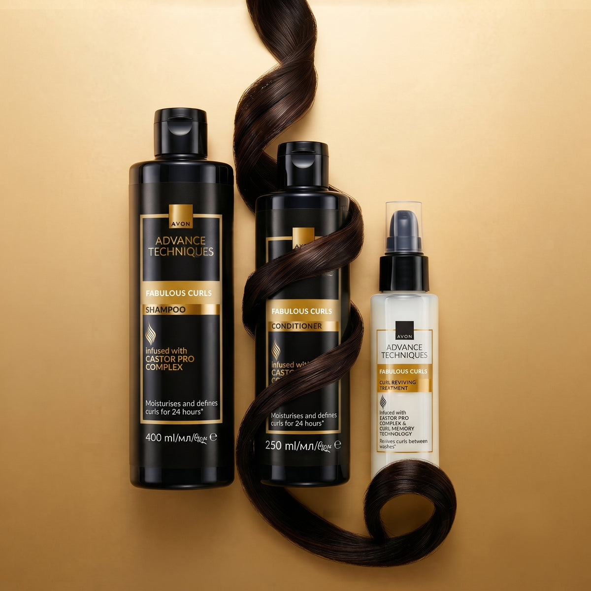 Avon - Advance Techniques Fabulous Curls Treatment + Shampoo + Conditioner Set - 