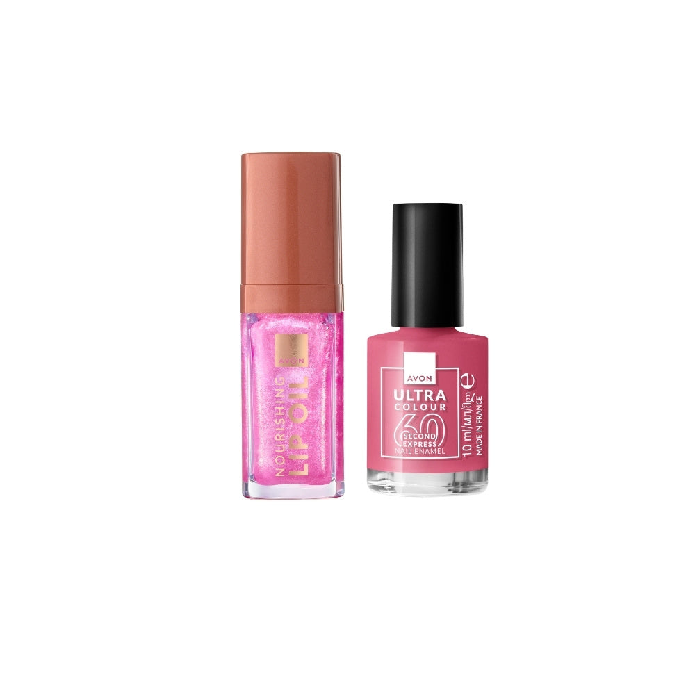Avon - Sada péče na rty Shimmering Petal a laku na nehty Bubble Gum - 
