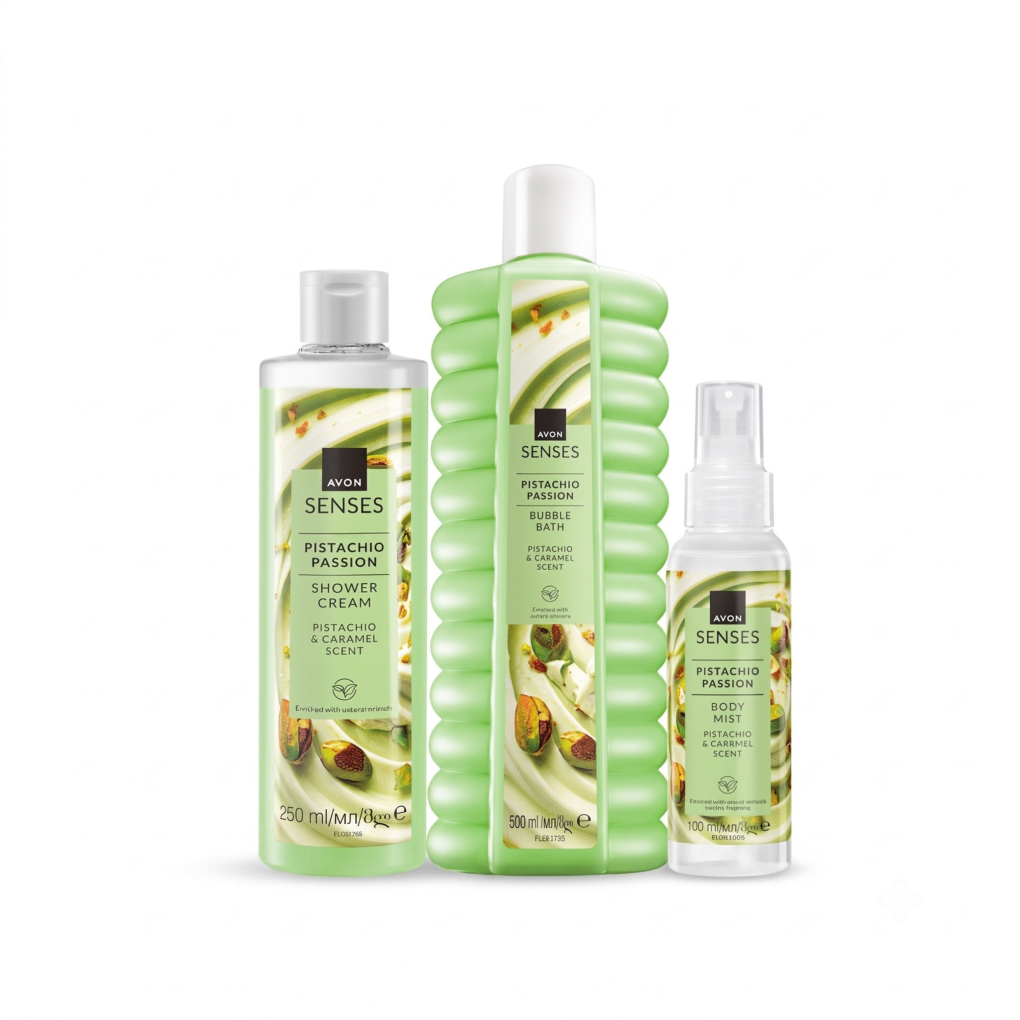 Avon - Senses Pistachio Passion Shower Cream + Bubble Bath + Body Mist Set - 