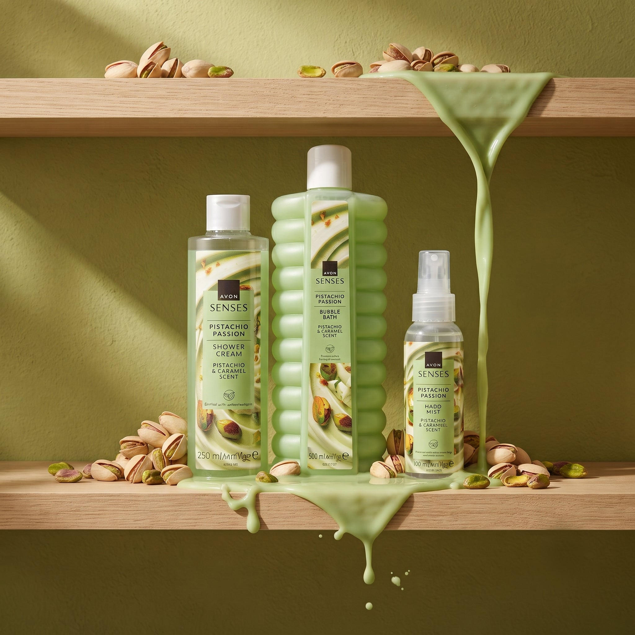 Avon - Senses Pistachio Passion Shower Cream + Bubble Bath + Body Mist Set - 
