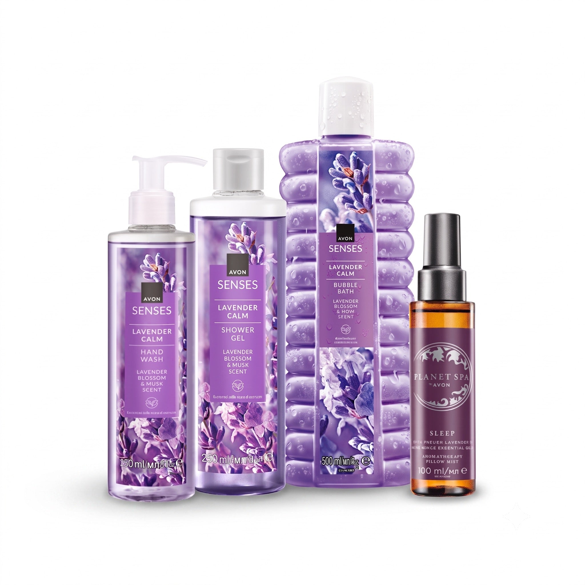 Avon - Lavender Calm Bubble Bath + Hand Wash + Pillow Mist + Shower Gel Set - 