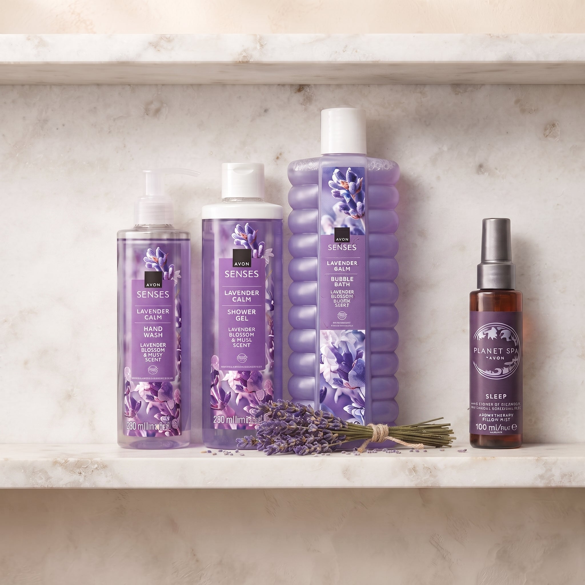 Avon - Lavender Calm Bubble Bath + Hand Wash + Pillow Mist + Shower Gel Set - 