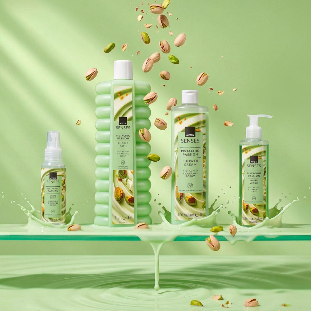Avon - Senses Pistachio Passion Shower Cream + Bubble Bath + Body Mist + Hand Wash Set - 